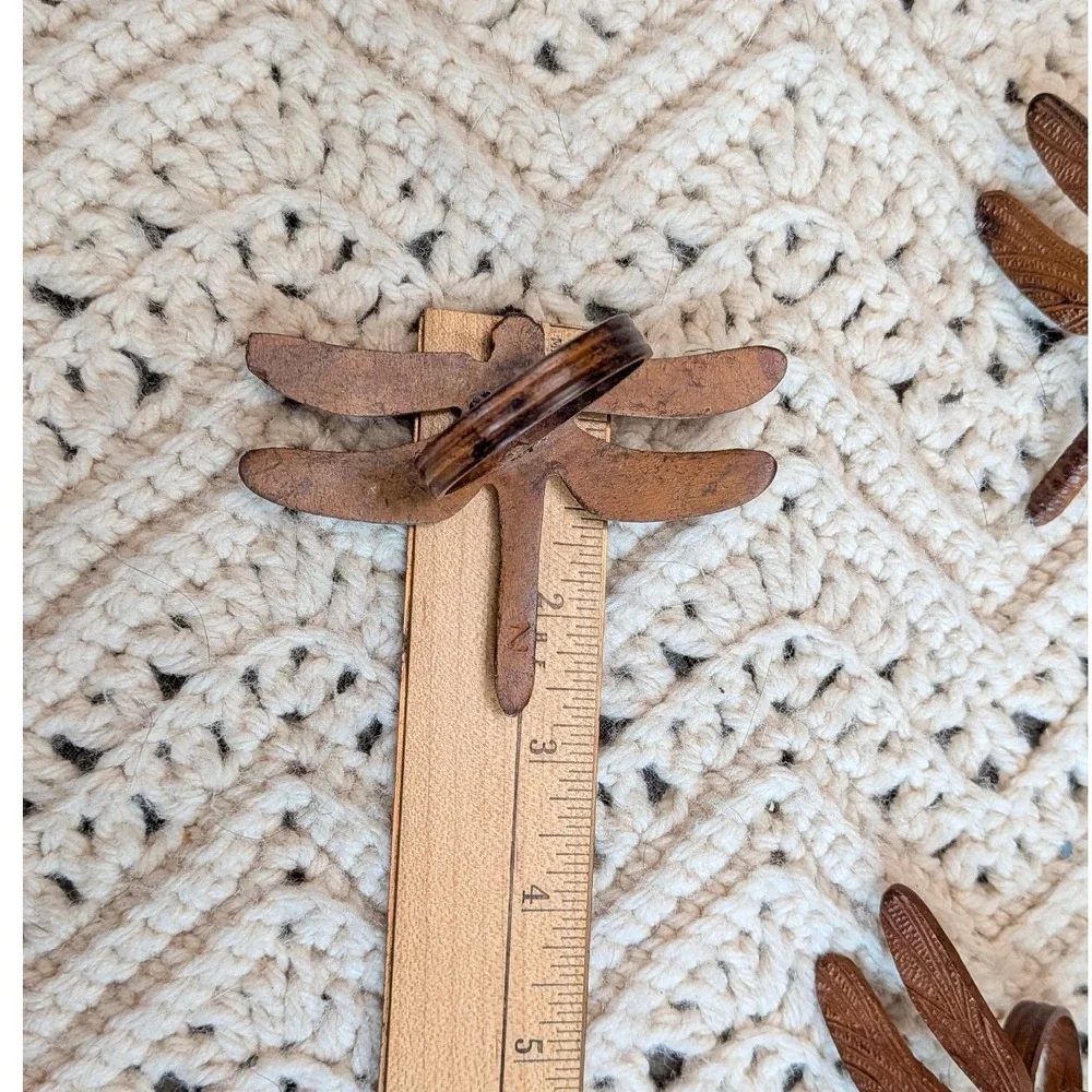 Set of 6 Vintage Pier 1 Cast Metal Dragonfly Napkin Rings Rustic Brown Decor